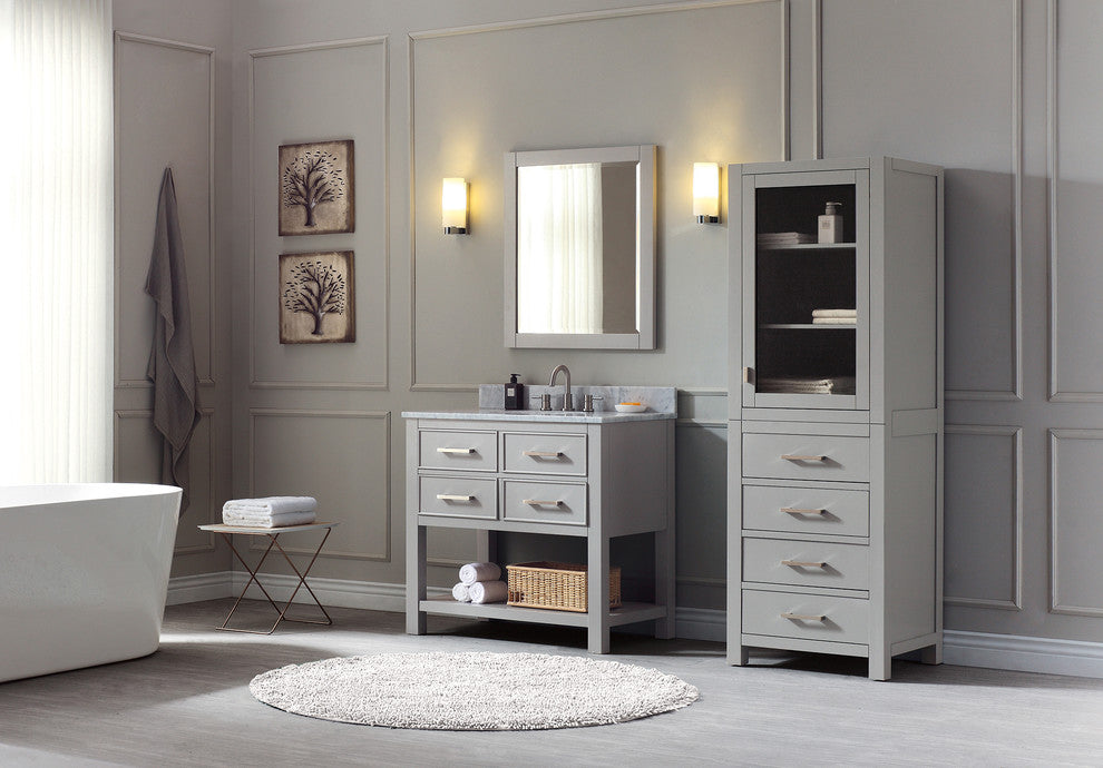 Avanity Brooks 37" Vanity With Carrera White Marble Top, Chilled Gray Finish