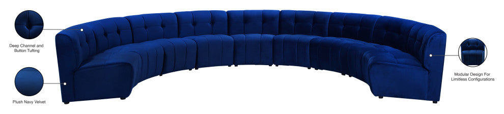 Limitless Velvet Upholstered 9-Piece Modular Sectional, Navy