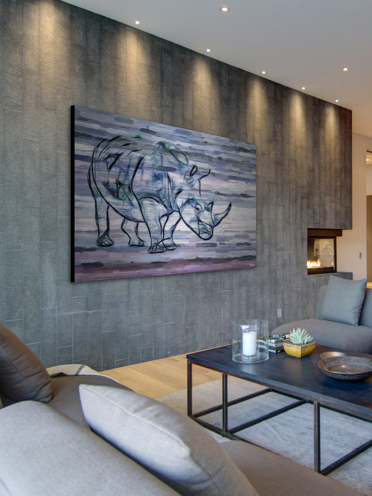 "Rhinoceros" UV Ink Print on Brushed  Aluminum, 45"x30"