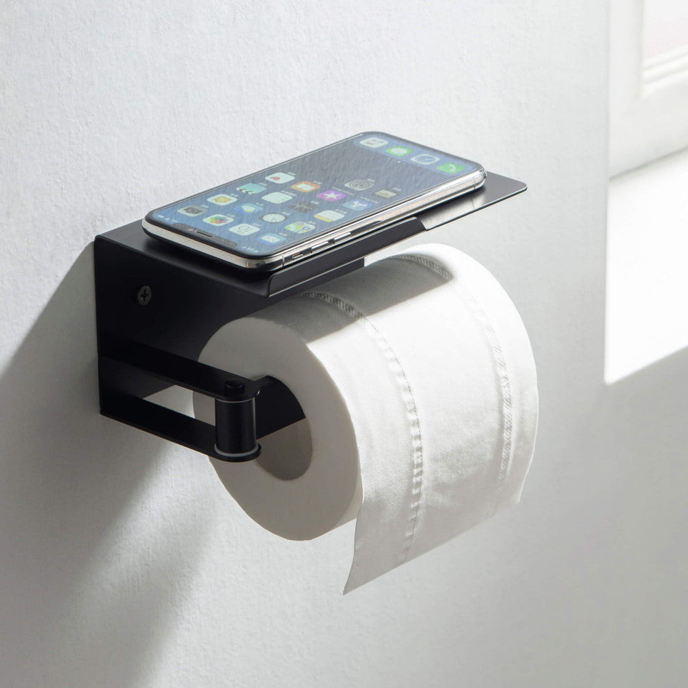 Deco Toilet Paper Holder With Shelf, Matte Black