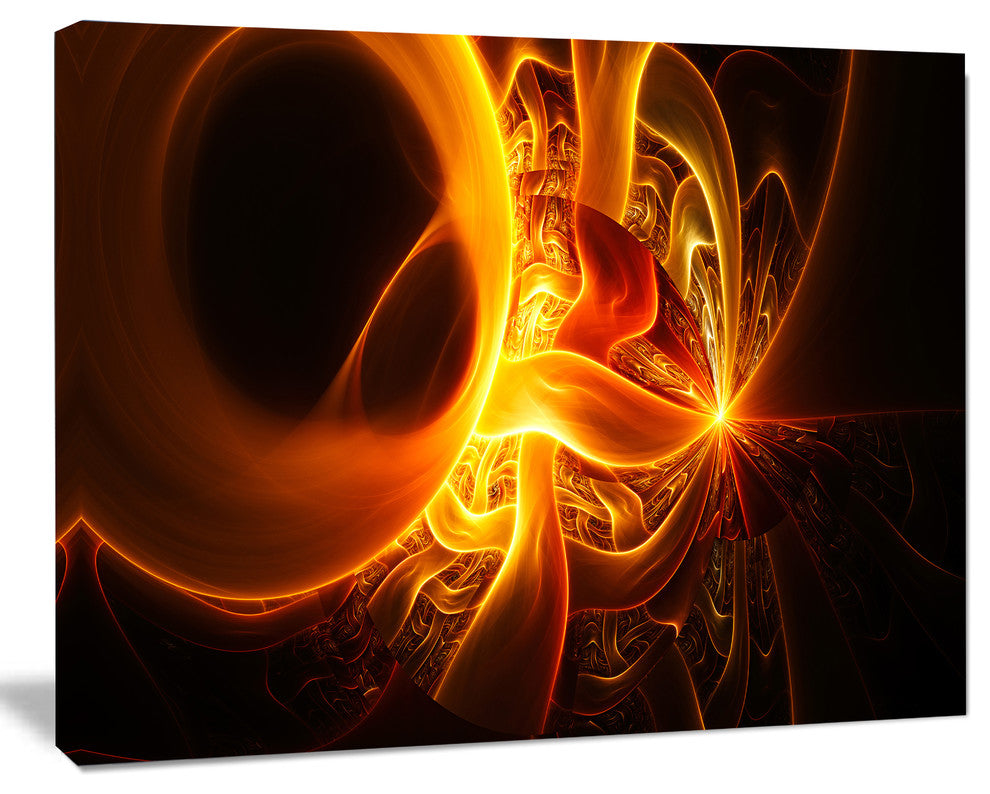 Bright Yellow Designs on Black, Abstract Wall Art Canvas, 20x12
