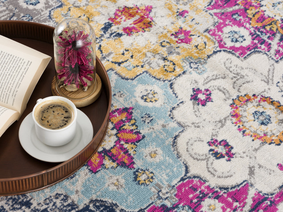 7"x10" Rust Distressed Floral Area Rug