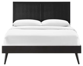 Platform Bed Frame, King Size, Wood, Black, Modern Mid-Century, Bedroom Master