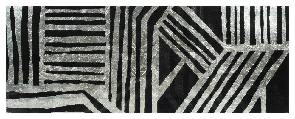 "Nokomis A" Abstract Wall Art Reverse Printed Tempered Glass With Silver Leaf