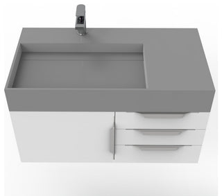 CastelloUSA Amazon 36" Wall Mount Vanity Set, White, Gray Top, Brushed Nickel