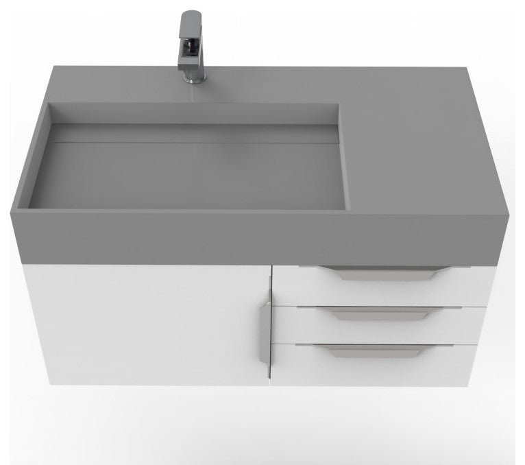CastelloUSA Amazon 36" Wall Mount Vanity Set, White, Gray Top, Brushed Nickel