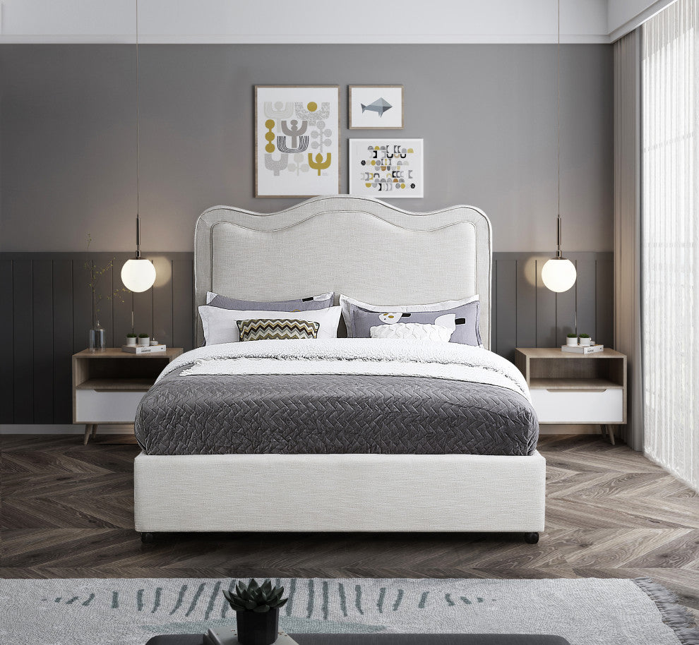 Felix Linen Upholstered Bed, Cream, King