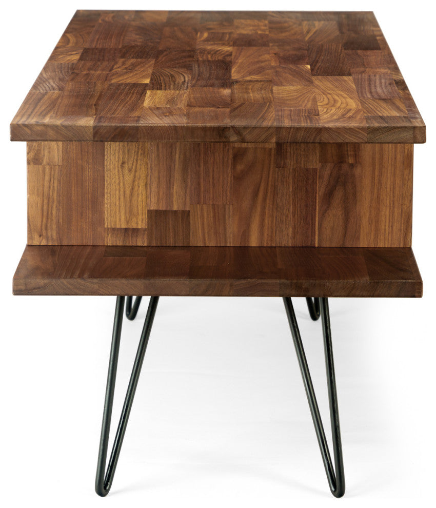 Zuma Modern Coffee Table, Solid Walnut Natural Finish, Black Hairpin Leg