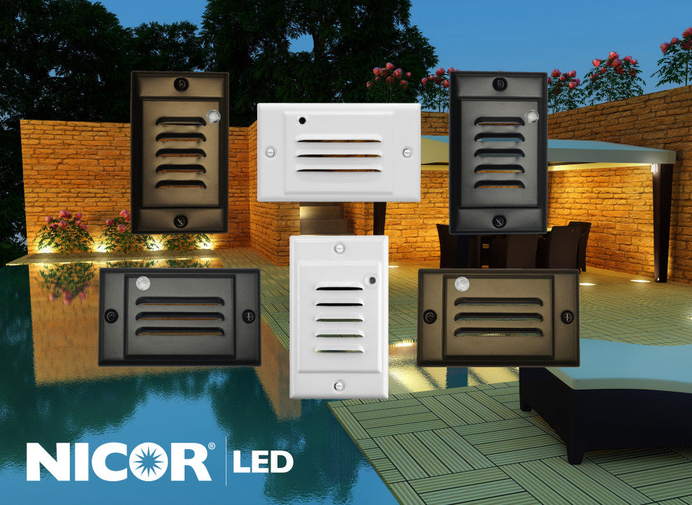 NICOR LED Step Light W/ Photocell Sensor/Vertical Faceplate, White