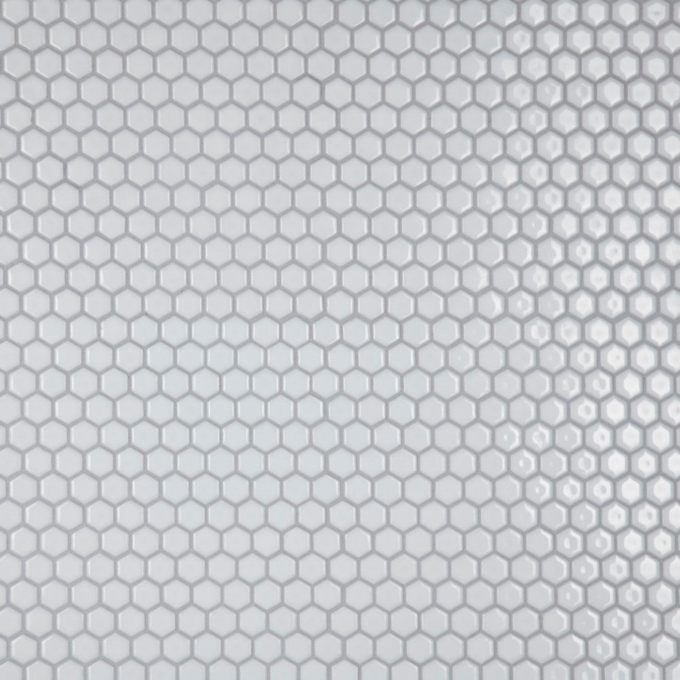 Colmena Hex Porcelain Floor and Wall Mosaic Tile, Glossy White