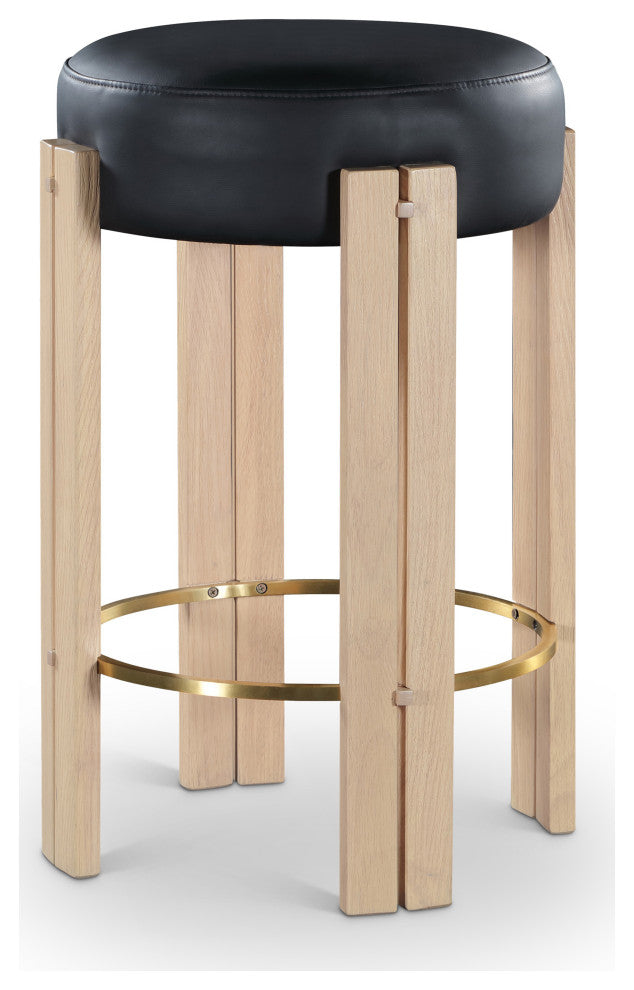 Harrison Upholstered Counter Stool, Black, Natural Finish
