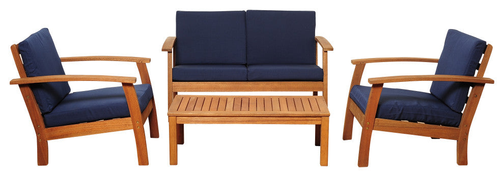 Amazonia Murano 4-Piece Patio Seating Set with Black Cushions | Eucalyptus Wood, Navy