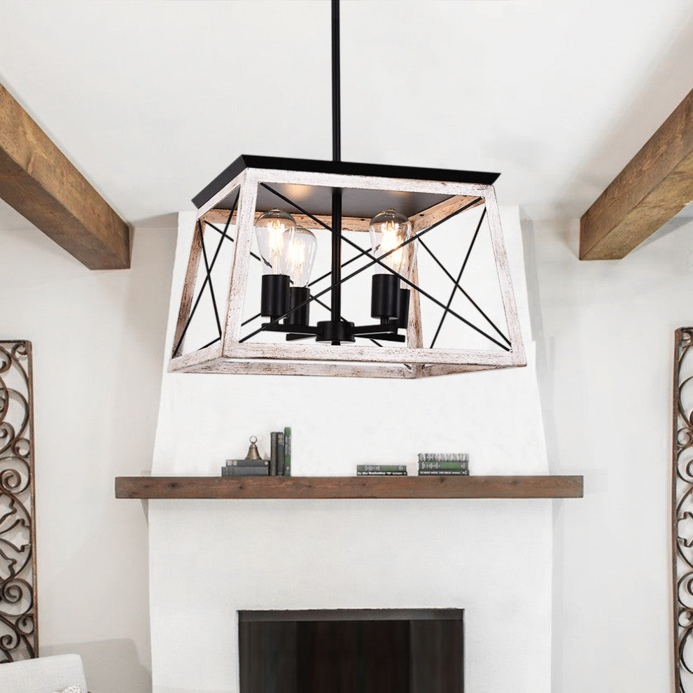 4-Light Square Kitchen Island Rustic Chandeliers, White