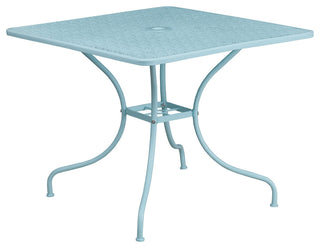 35.5'' Square Indoor-Outdoor Steel Patio Table, Blue