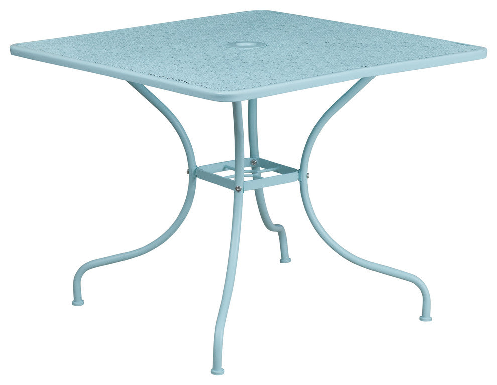 35.5'' Square Indoor-Outdoor Steel Patio Table, Blue