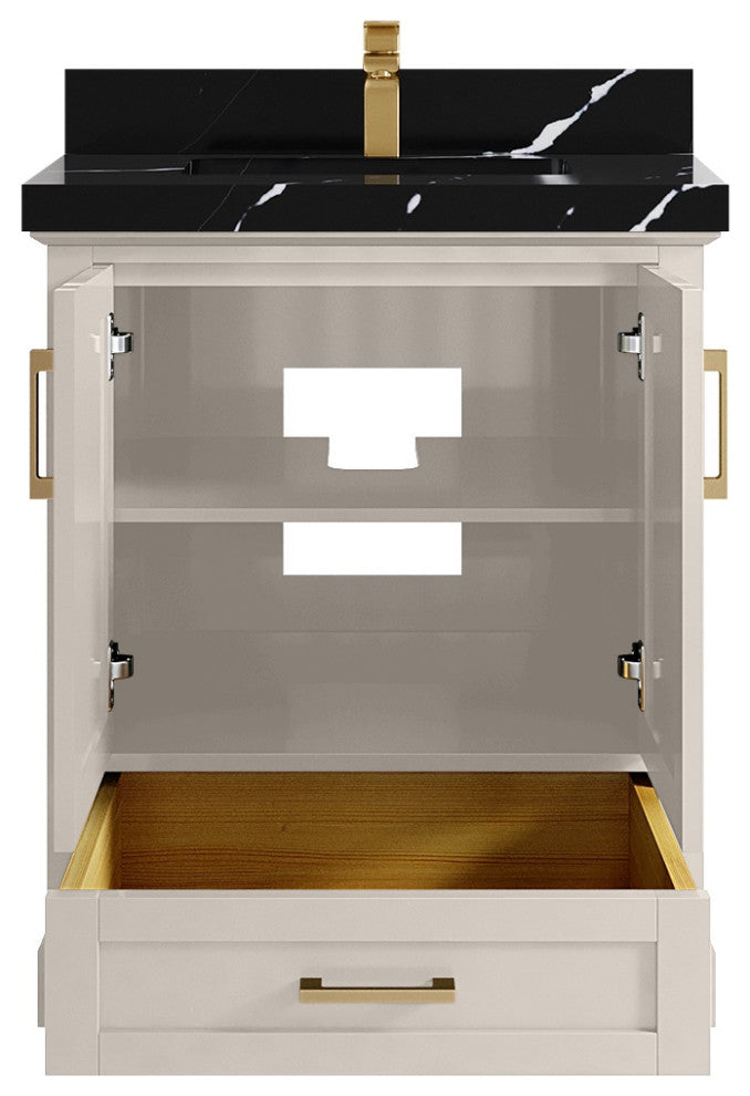 Boston 30" Single Sink Bath Vanity in Fine Grain 2" Calacatta Black