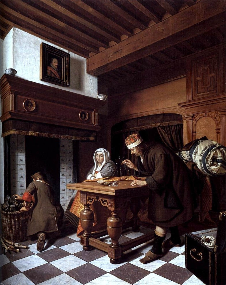 Cornelis De Man A Man Weighing Gold, 20"x25" Gallery Wrapped Canvas Print