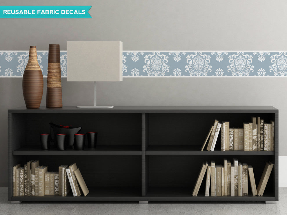 Damask Border Fabric Wall Decal, Set of 2, 25"x8" Sections, Slate Blue