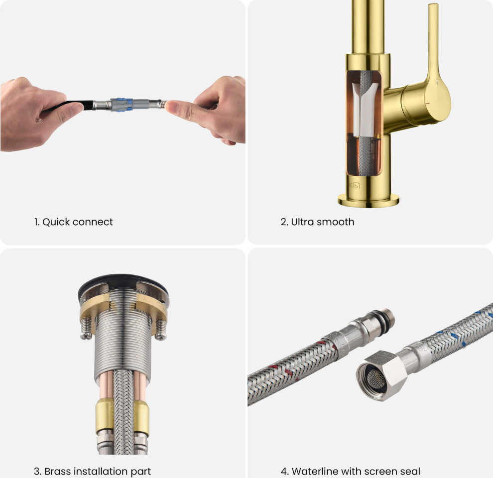 Fusion Single Handle Pull Down Kitchen & Bar Sink Faucet, Brushed Gold