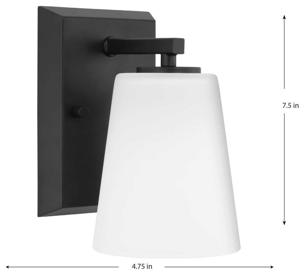 Vertex Collection One-Light Matte Black Etched White Glass Bath Light