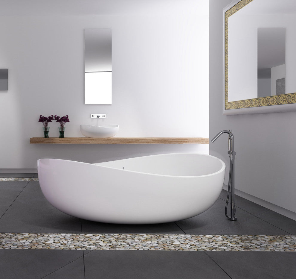 CastelloUSA Newport 71" Solid Surface Stone Resin Freestanding Bathtub, White