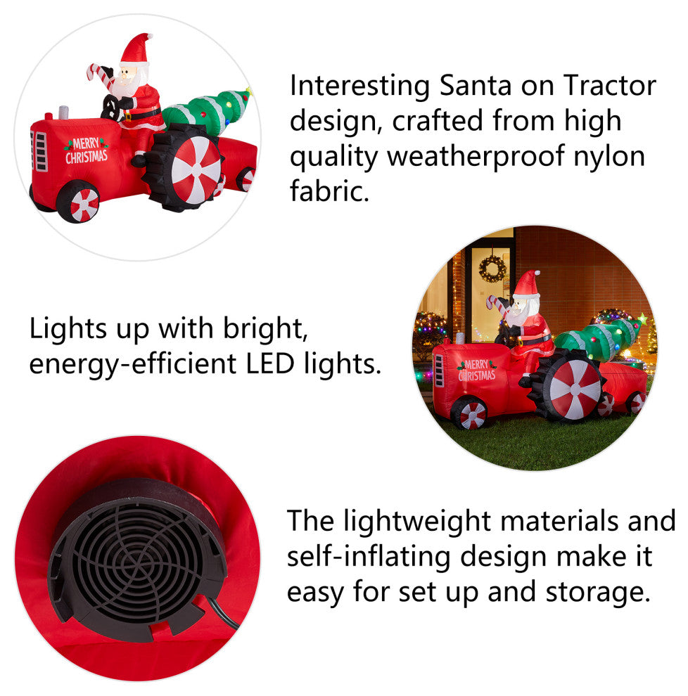 11FT Lighted Inflatable Santa on Tractor Decor
