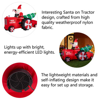 11FT Lighted Inflatable Santa on Tractor Decor