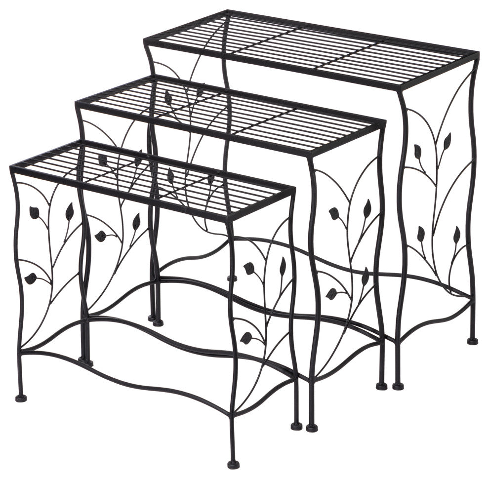 Rectangular Nesting Black Metal Plant Stand, Set of 3