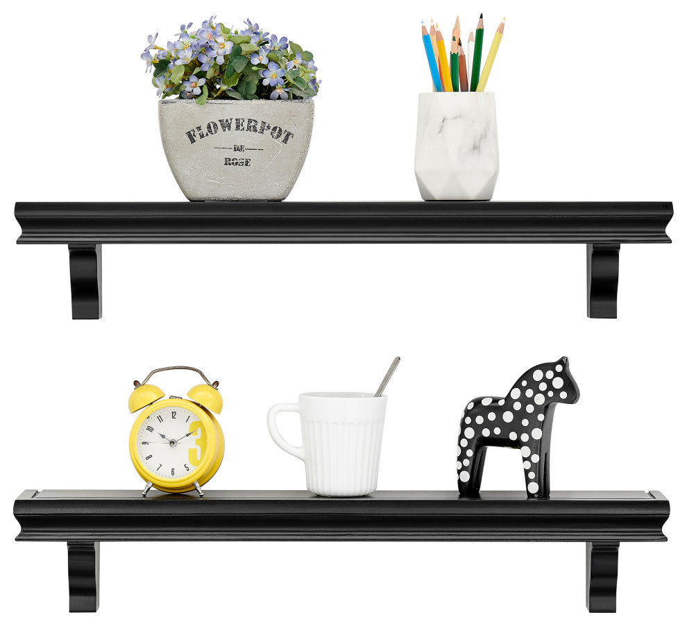 Danya B. Decorative 24" Floating Wall Decor Display Shelves, Set of 2, Black