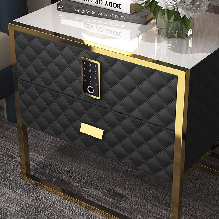 2 Drawers Bedroom Nightstand with Electronic Lock Stainless Steel Base, Black