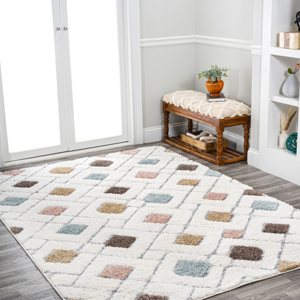 Astrid Retro Trellis High-Low Multi/Cream 4'x6' Area Rug