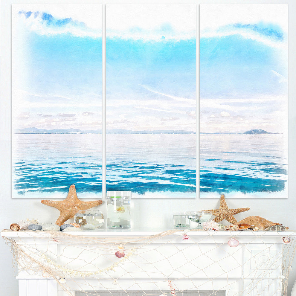 "Blue Horizon Digital Watercolor" Metal Wall Art, 3 Panels, 36"x28"