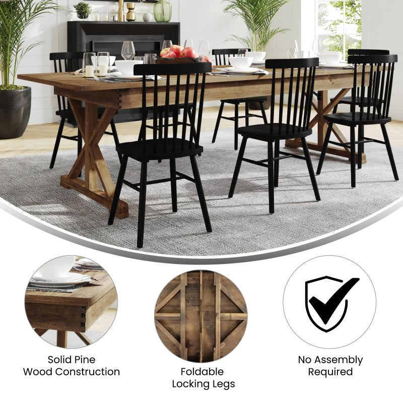 HERCULES 9' x 40" Rectangular Solid Pine Farm Table with X Legs, Antique Rustic