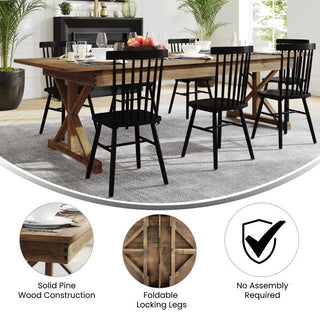 HERCULES 9' x 40" Rectangular Solid Pine Farm Table with X Legs, Antique Rustic