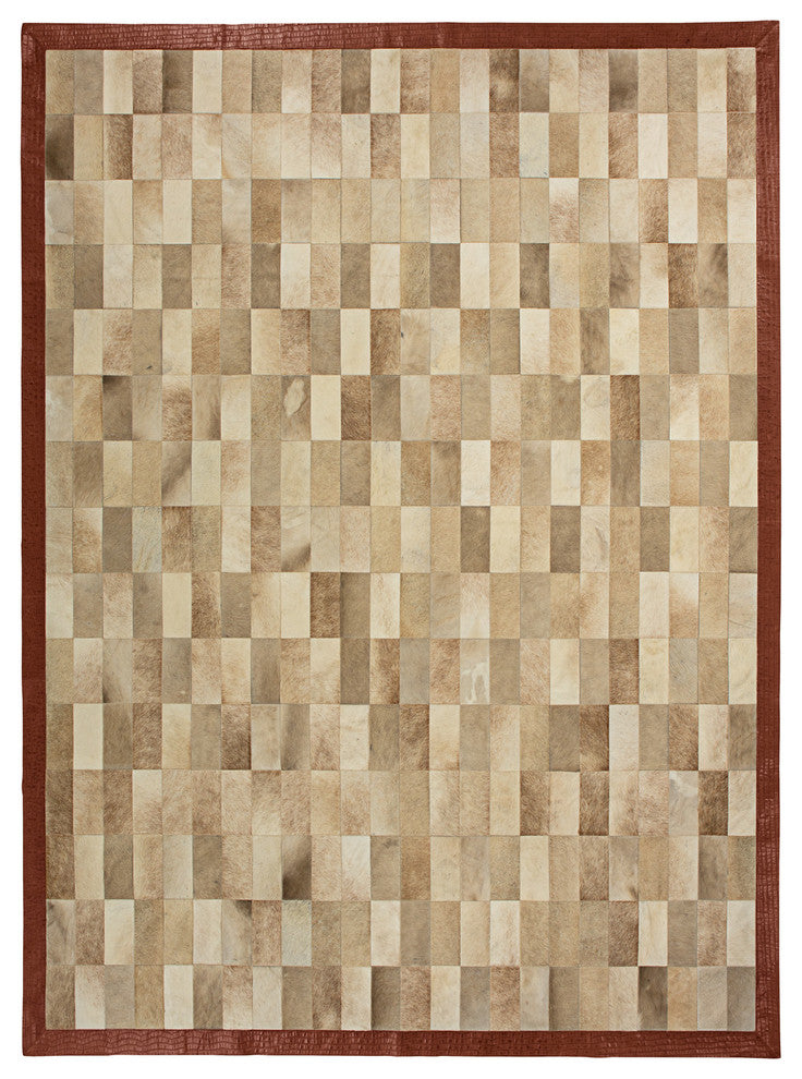 Cowhide Patchwork Rug, Hermes, Taupe, 5'x8'