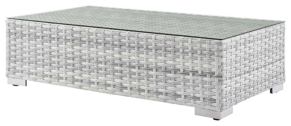 Lounge Coffee Table, Rectangular, Rattan, Wicker, Gray, Modern, Outdoor