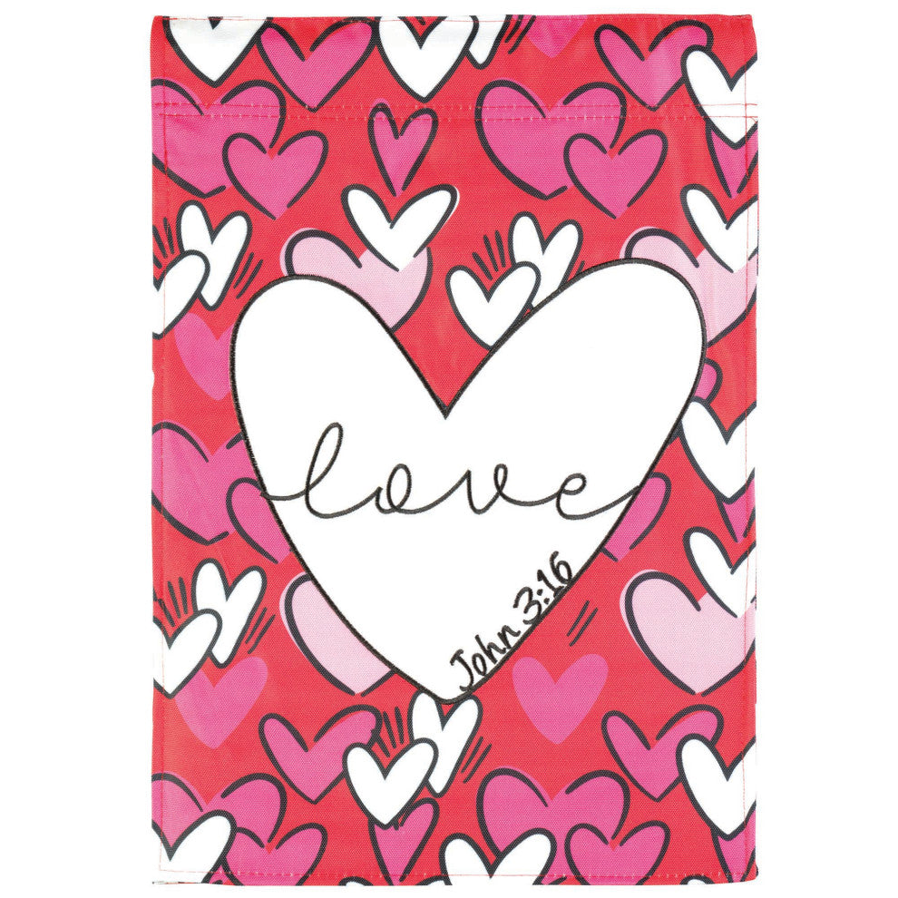 Flag Hearts Love John 3:16 13x18