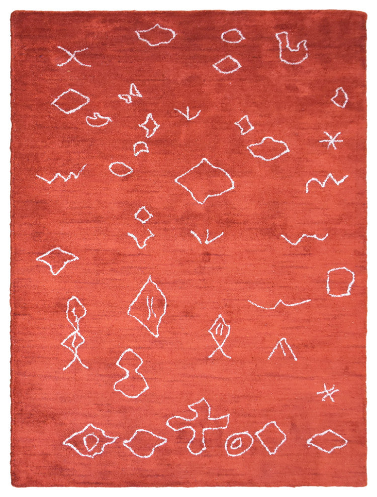 HAND KNOTTED LOOM SILK AREA RUGS-8'x11',Rectangle,Light Red White,Contemporary