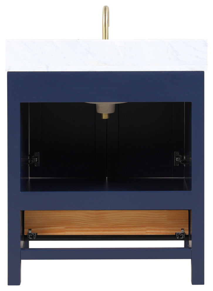 Freestanding Bathroom Vanity With Marble Countertop and Undermount Sink, Blue, 30'' With Sink