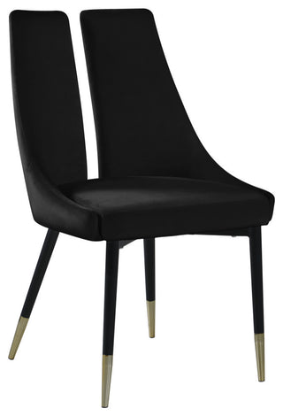 Sleek Velvet Upholstered Dining Chair (Set of 2), Black