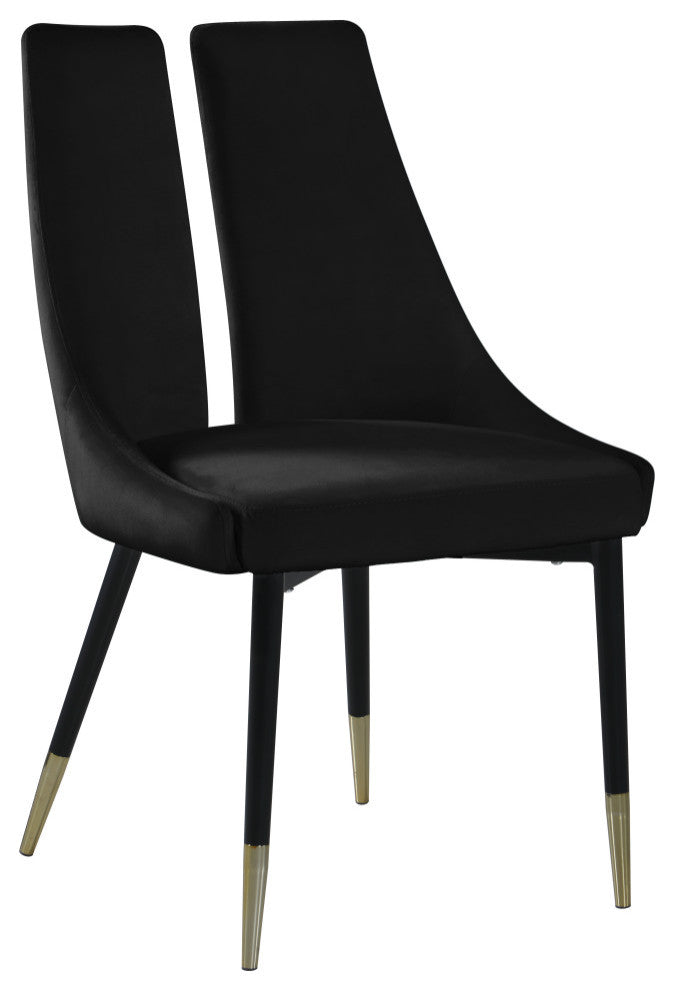 Sleek Velvet Upholstered Dining Chair (Set of 2), Black
