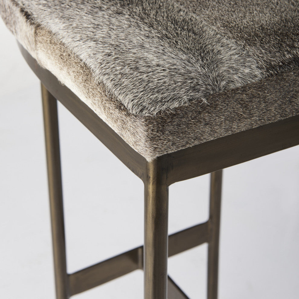 Cowhide Counter Stool With Gold Metal Frame