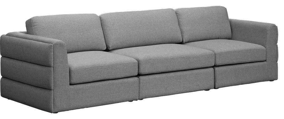 Beckham Linen Textured Fabric Upholstered 3-Piece Modular Sofa, Grey