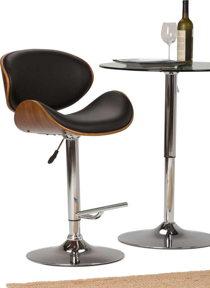 Marana Bentwood Adjustable Swivel Bar Stool, Black Faux Leather