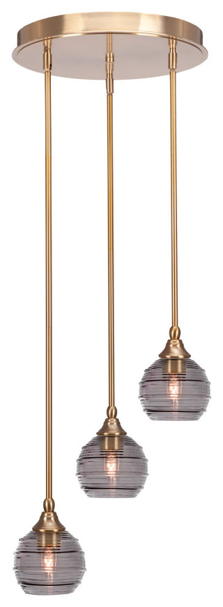 Empire 3-Light Cluster Pendalier, New Age Brass/Smoke Ribbed