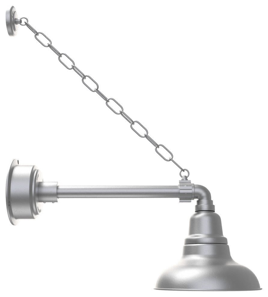 Gooseneck Barn Light With Metropolitan Arm With Chain, Galvanized Silver, 8"