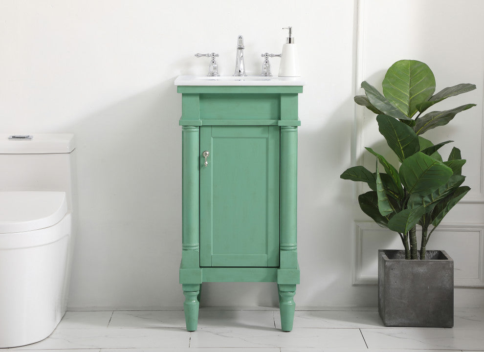 18.5" Single Bathroom Vanity, Vintage Mint With Ivory White Engineered Marble