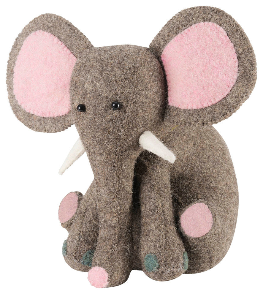 Elephant Door Stop in Hand Felted Wool, Pink
