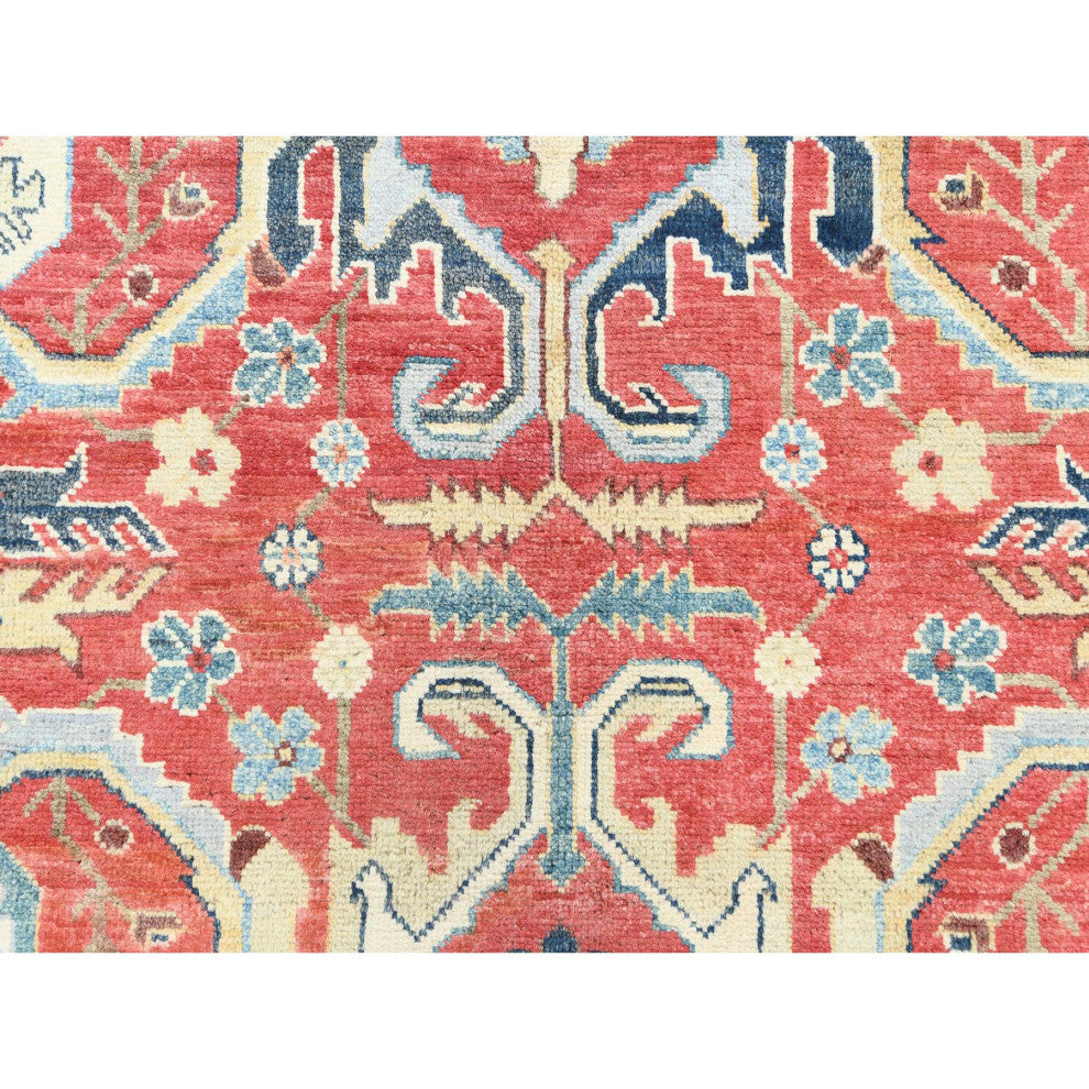 Soft Red Dense Weave Pure Wool Hand Knotted Bijar Garus Design Rug, 9'0"x12'0"