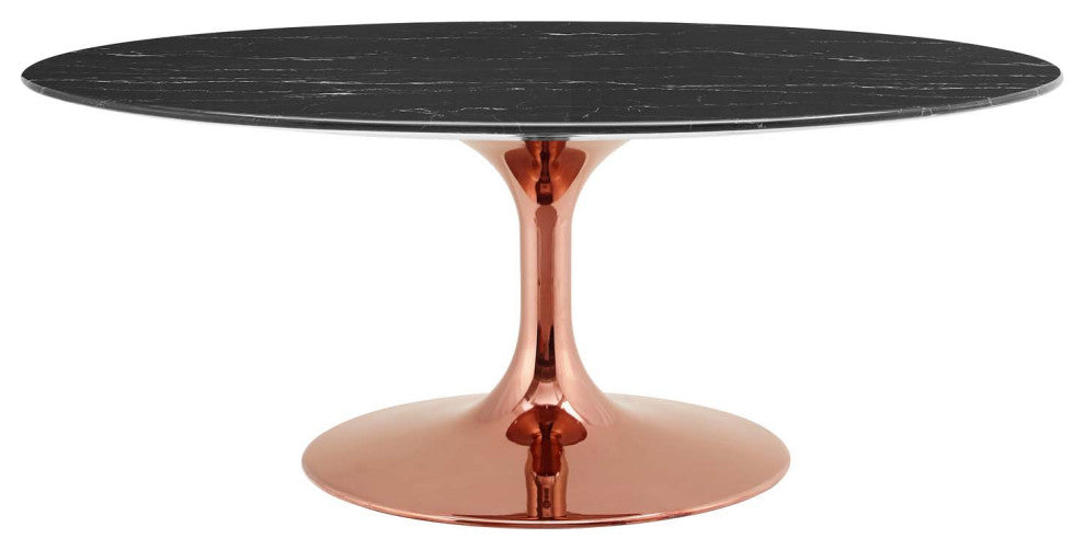 Coffee Table, Oval, Artificial Marble, Metal, Rose Gold Black, Modern, Lounge